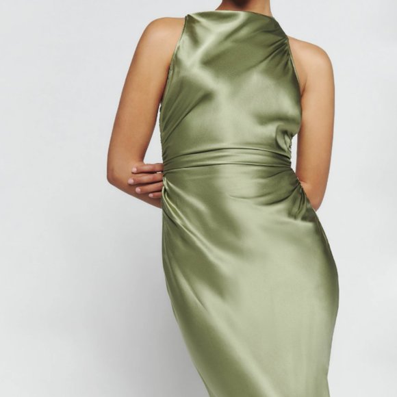 Reformation Casette Silk Dress, Artichoke 8, Occasion Wedding - Picture 5 of 9